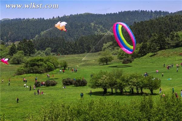 2016仙女山高山國際風箏季在仙女山大草原開幕，圖為成功放飛的世界最大五彩光環風箏。